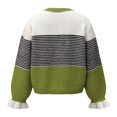 thumbnail image 3 of Womens Fall Trendy Striped Cardigan Sweaters Ruffle Sleeve Button Up Loose Color Block Sweater Coats(Green,M), 3 of 4
