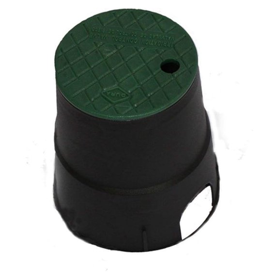 Irrigation Control Box 10 Inch Round - Black Box with Green Lid - HDPE Underground Valve Box - SCTE Light Duty Pedestrian Rated - USA Made