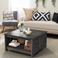thumbnail image 4 of Dextrus Coffee Table with Storage, Square Wood Farmhouse Coffee Table with Barn Door for Living Room, Dark Grey, 4 of 8