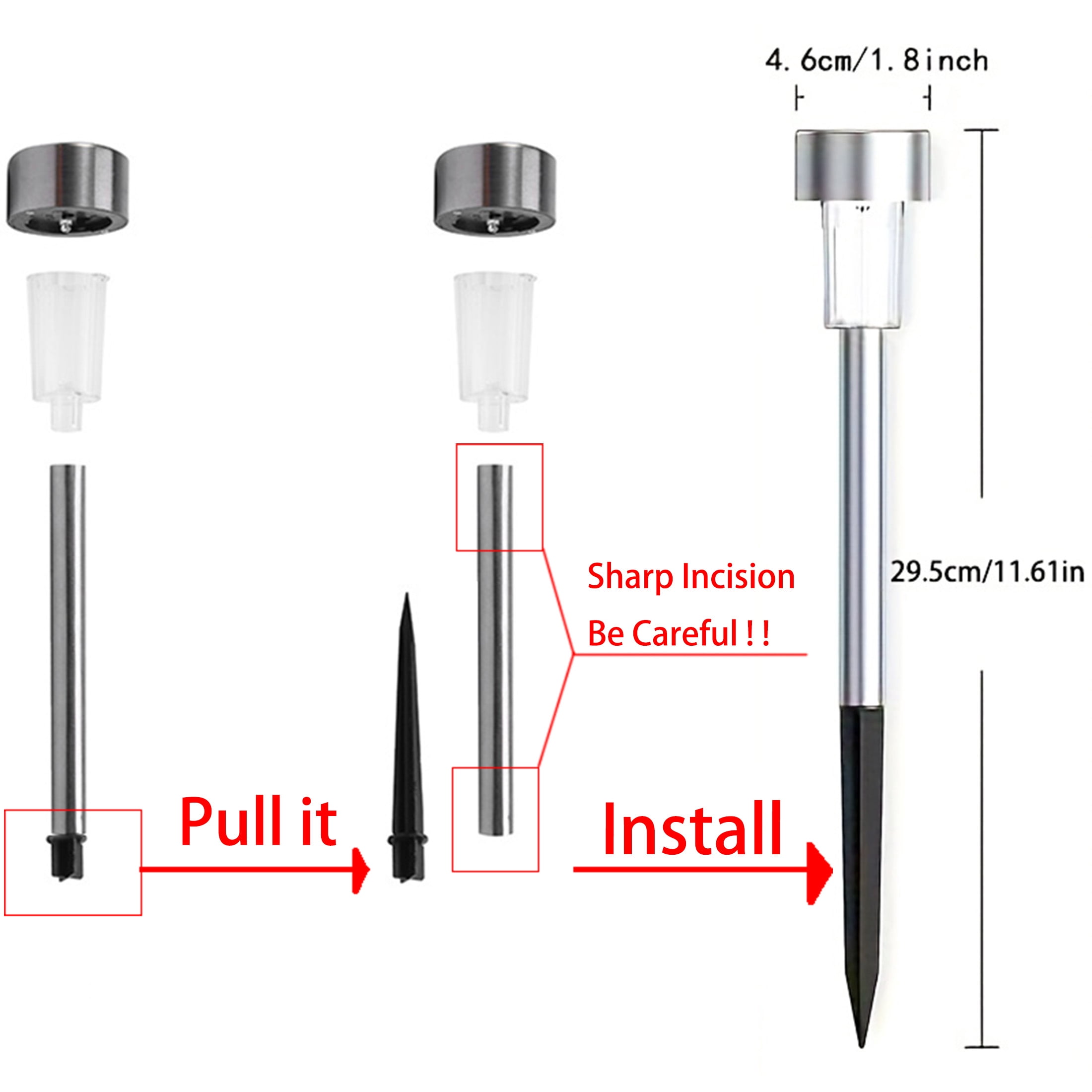 12 pack Solar Pathway Lights , White LED Outdoor Solar Lights IP44 , 11.61" Stainless Steel Garden Stake Lights for Yard, Patio, Driveway