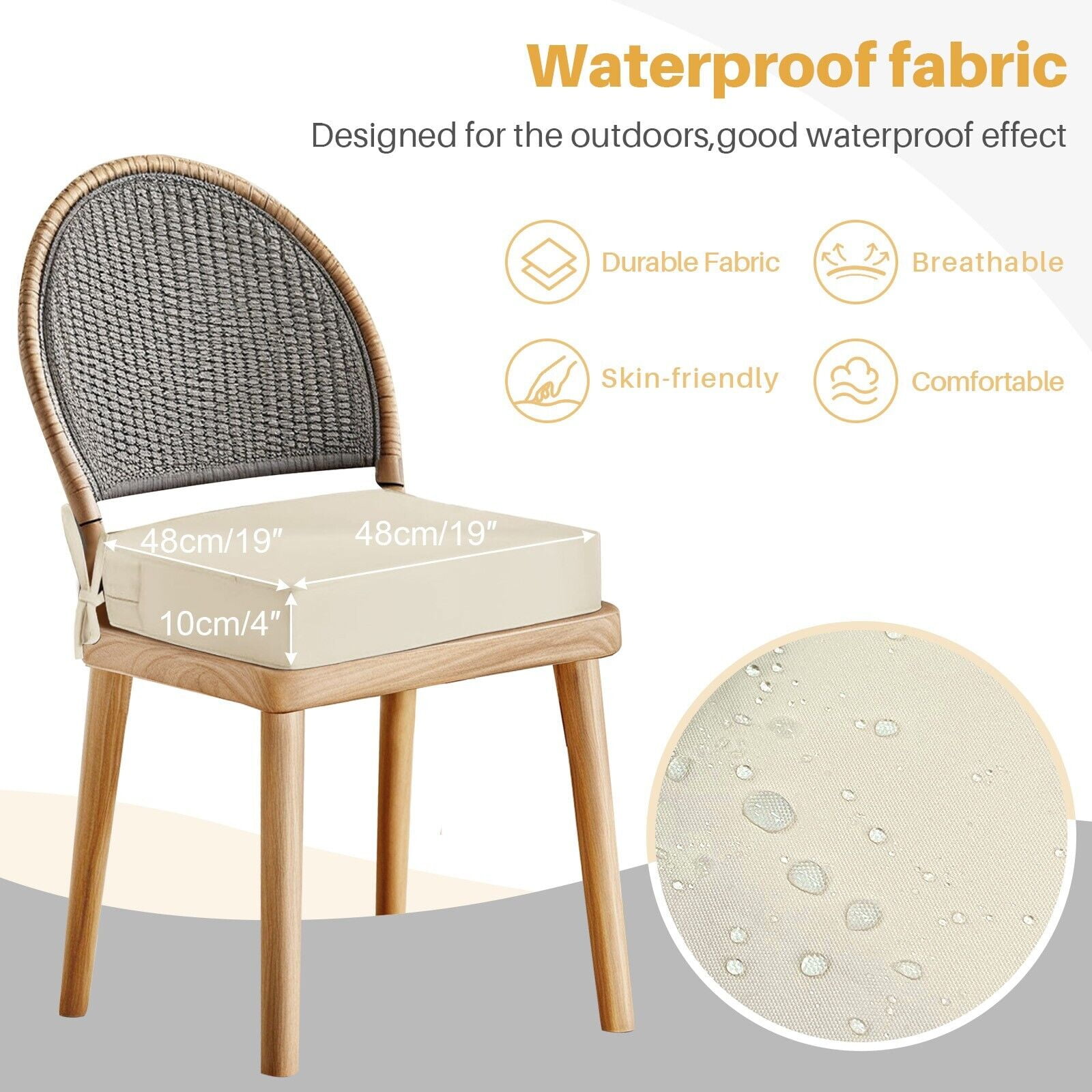 (Set of 2) Outdoor Chair Cushions for Patio Furniture, Waterproof 19" x 19" x 3" Square Patio Chair Seat Cushion with Non-Slip Ties & Handle