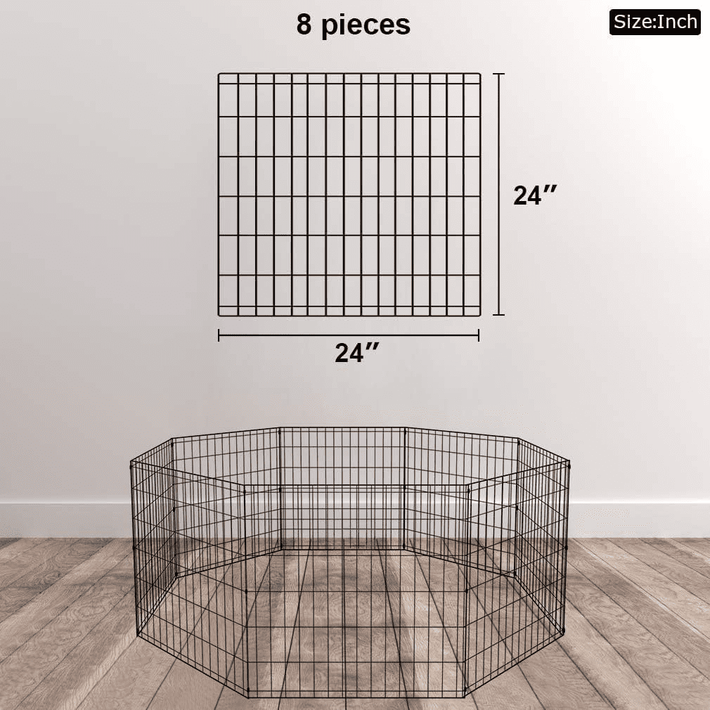 BORGEBY 24" Dog Pen Playpen, 8-Panel Portable Metal Exercise Pen for Small Pet, Indoor Outdoor  Folding Pet Fence Black