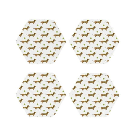 

Junzan Dachshund Going To Play Tennis Print Coasters for Drinks - Leather Coasters Set of 4 for Coffee Table for Housewarming/Kitchen/Bar/Decor-Hexagon
