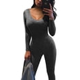 thumbnail image 3 of Mialoley Combinaison Longue Printemps Automne pour Femmes Couleur Unie Manches Longues Col en U Body Slim, 3 of 5