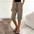 thumbnail image 5 of Stamzod Womens Bermuda Long Shorts with Pocket Cotton Linen Knee Length Shorts Casual Straight Leg Summer Capris Brown XXL, 5 of 9