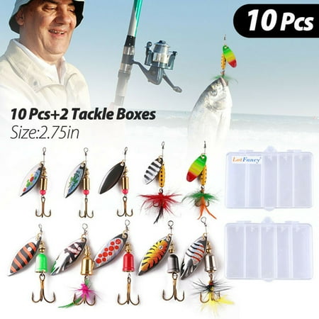 DODOING 10PCS Fishing Lures Spinnerbait for Bass Trout Salmon Walleye Hard Metal Spinner Baits Kit with 2 Tackle Boxes