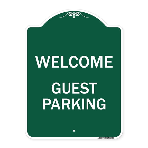 SignMission A-DES-GW-1824-22705 18 x 24 in. Designer Series Sign - Welcome Guest Parking, Green & White
