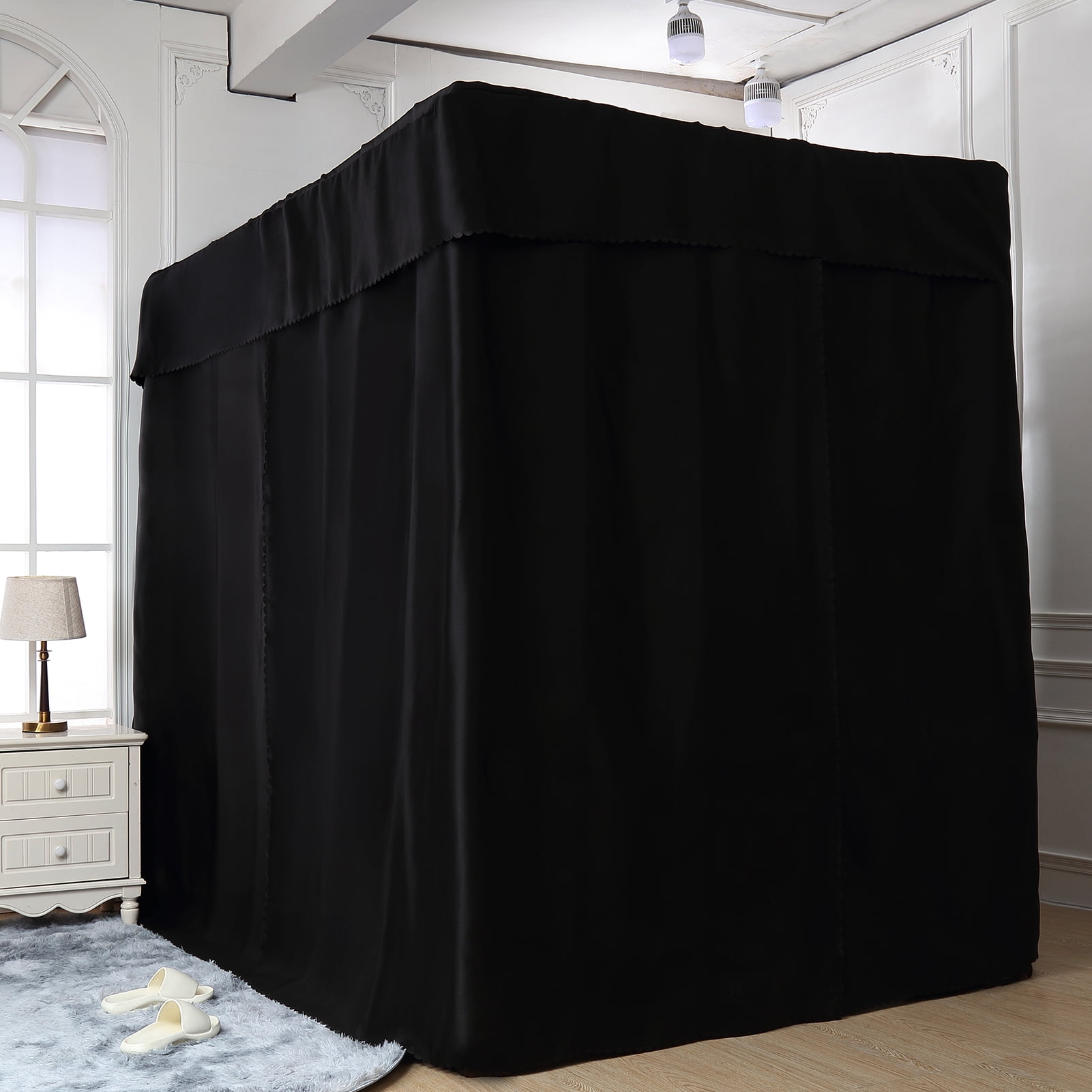 Mosquito Net For Bed 100% Blackout 4 Corner Bed Canopy Easy Home Princess Bed Canopy Curtain For Girl Beds Kids Bedroom,Black,Queen