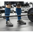 thumbnail image 5 of MOXY Socks Skater Skull Knee-High Striped Deadlift Socks (Black/Cobalt Blue), 5 of 7