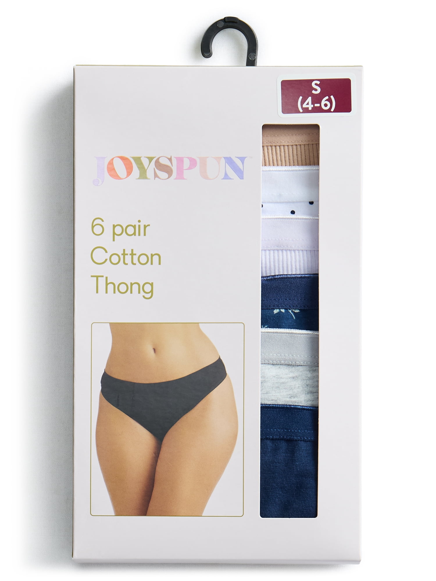 Joyspun Women's Cotton-Blend Thong Panties, 6-Pack, Sizes S-XXXL