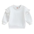 thumbnail image 6 of Nwiuh Toddler baby Girls Ruffle Sleeve Sweatshirt 6 Months-4 Years Solid Color Crewneck Cotton Pullover (White, 18-24 Months), 6 of 6