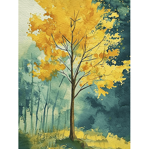 Autumn Tree Watercolor Canvas Wall Art,Suitable for Living Room, Bedroom, Office, Dining Room, and Bathroom Decoration.
