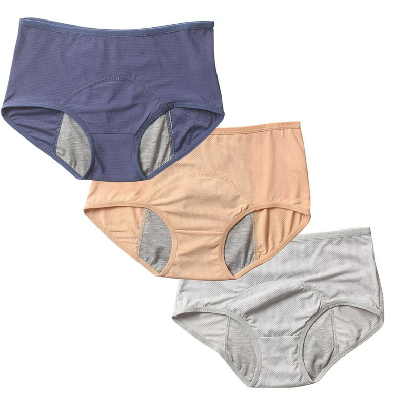 Popvcly 3 Pack Women Menstrual Panties Teen Girls Period Underwear  Breathable Leak-Proof Cotton Protective Briefs(Regular & Plus Size)