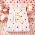 thumbnail image 3 of Meiyoeat Red Strawberry Kawaii Letter R Bed Sheets 4-Piece, Cartoon Fruit Stripes Print Full Size Sheets for Bedroom, 3 of 6
