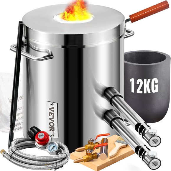 VEVOR Propane Melting Furnace Kit, 12kg Large Capacity Foundry Home Kilns, Blacksmithing Forge w/Crucible & Tongs Kiln, Stainless Steel Smelter, For Metal Scrap Recycle, Gold Copper Silver Casting