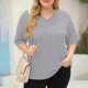 thumbnail image 2 of Camiseta informal de mujer con cuello en V, manga corta y corte holgado - Algodón suave, prenda básica versátil, 2 of 4