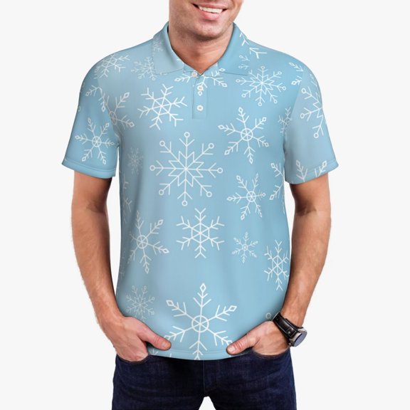 Logiee Snowflake Snowing Print Mens Polo Shirts,Mens Golf Polo Shirts,Short Sleeve Casual Polo Shirts for Men,Summer Fashion Beach Shirts-Small