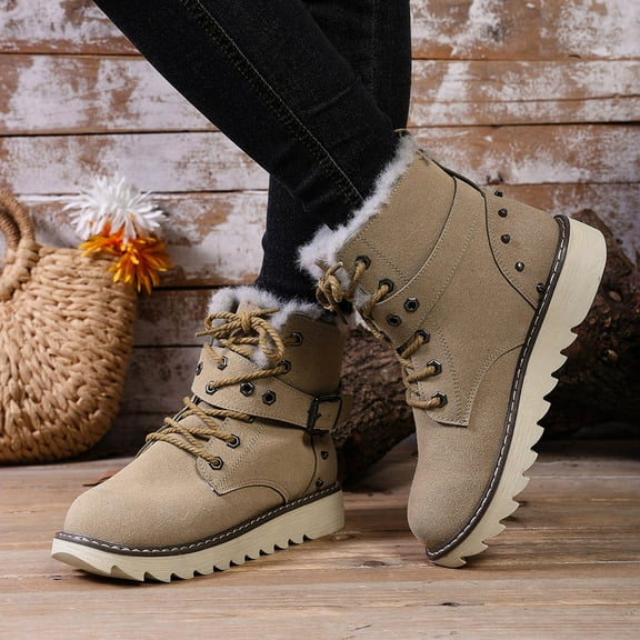 Wowcloth Women's Thermal Snow Boots – Lightweight Lace-Up Design with Thick Platform, Plush Lining & Arch Support for Outdoor Winter Comfort, Plus Size Available