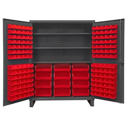 

12 Gauge Recessed Door Style Lockable Cabinet with 156 Red Hook on Bins & 3 Adjustable Shelves - Gray - 60 in.