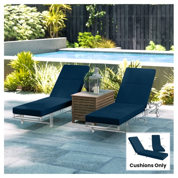 Chaise Lounge Cushions 2-Pack, 21x72 Outdoor Patio Chair Cushions, 4 Inch Thick, Navy Blue