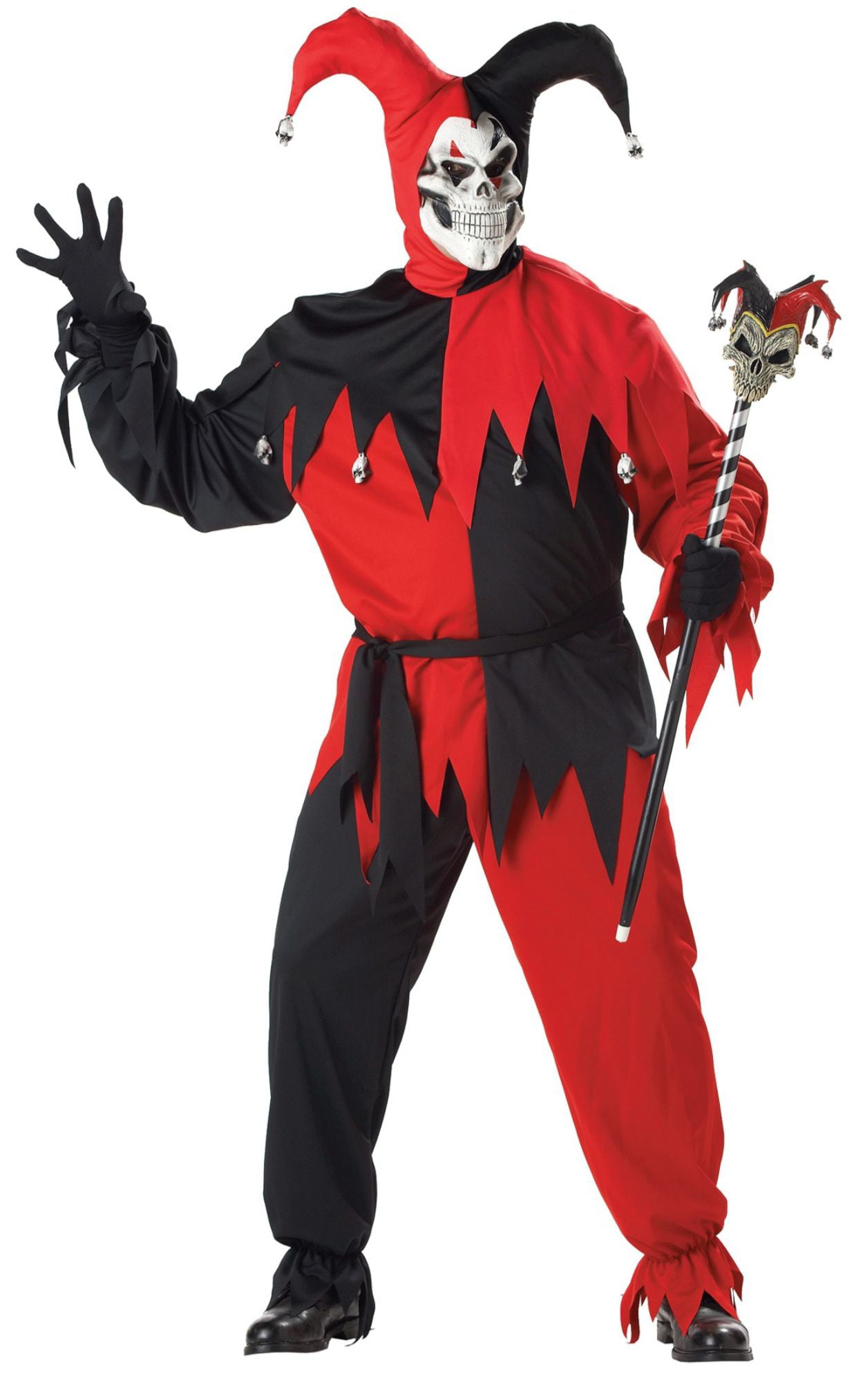 Red and Black Jester Evil Men Clown Halloween Costume - Extra Large ...