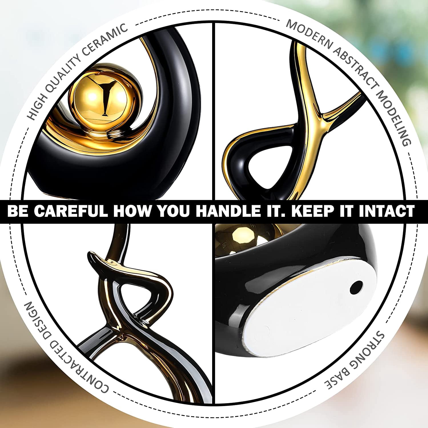 2 Pcs Modern Room Ceramic Decor Center Pieces Table Decorations Ceramic Statue Coffee Table Decor Dining Table Decor Centerpiece for Home Office Coffee Table Living Room, 2 Size (Black, Gold)