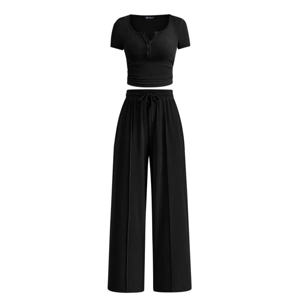 Conjunto Coordinado PRETTYGARDEN de Punto Acanalado Negro XXL
