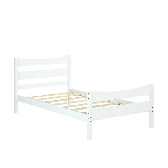 Gymax Twin Size Platform Bed Frame Foundation w/Headboard &Wood Slat Support White