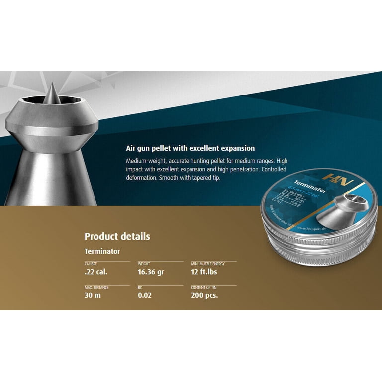 H&N .22 cal Hollowpoint Airgun Pellets, Designed for Expansion