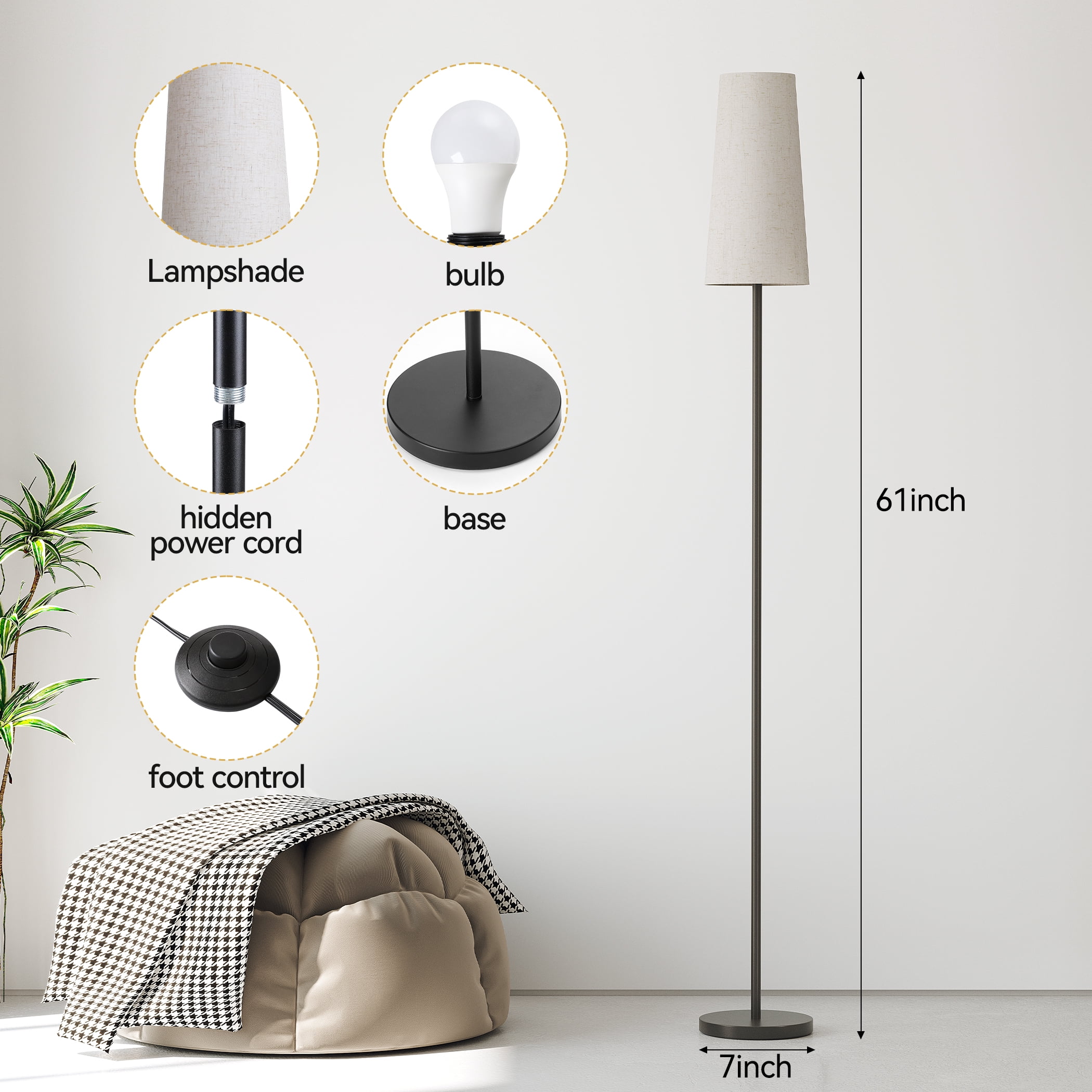 Sunmory Floor Lamp, Floor Lamp for Living Room Modern Standing Lamps with Lampshade 3 Color Temperature Tall Lamp, Suitable for Modern/Boho/Farmhouse and Other Home Decor Styles