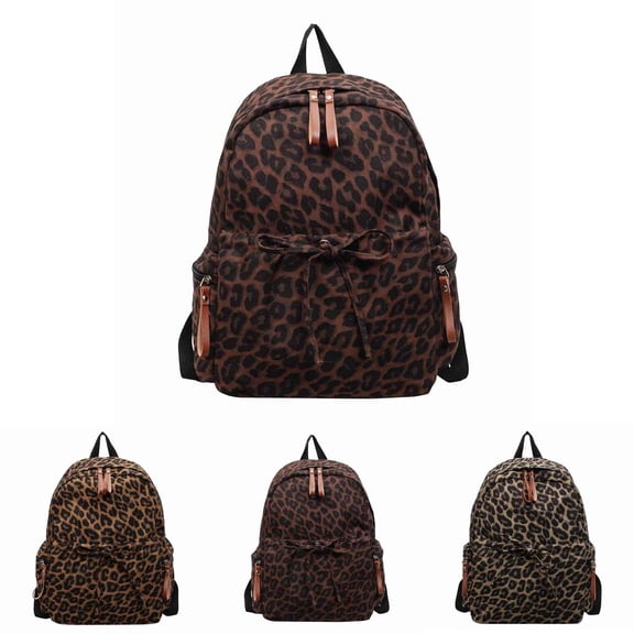 Lusa Fashion Leopard Print Backpacks for Students Large Capacity Double Shoulder Casual Backpack Versatile for Back to School Season and Commuting Travel Daily Use Khaki One Size