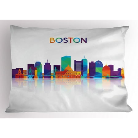 - Boston Pillow Sham Skyline Silhouette of Vibrant Rainbow Color Geometric Style and Reflection Effect, Decorative Standard Size Printed Pillowcase, 26 X 20 Inches, Multicolor, by Ambesonne