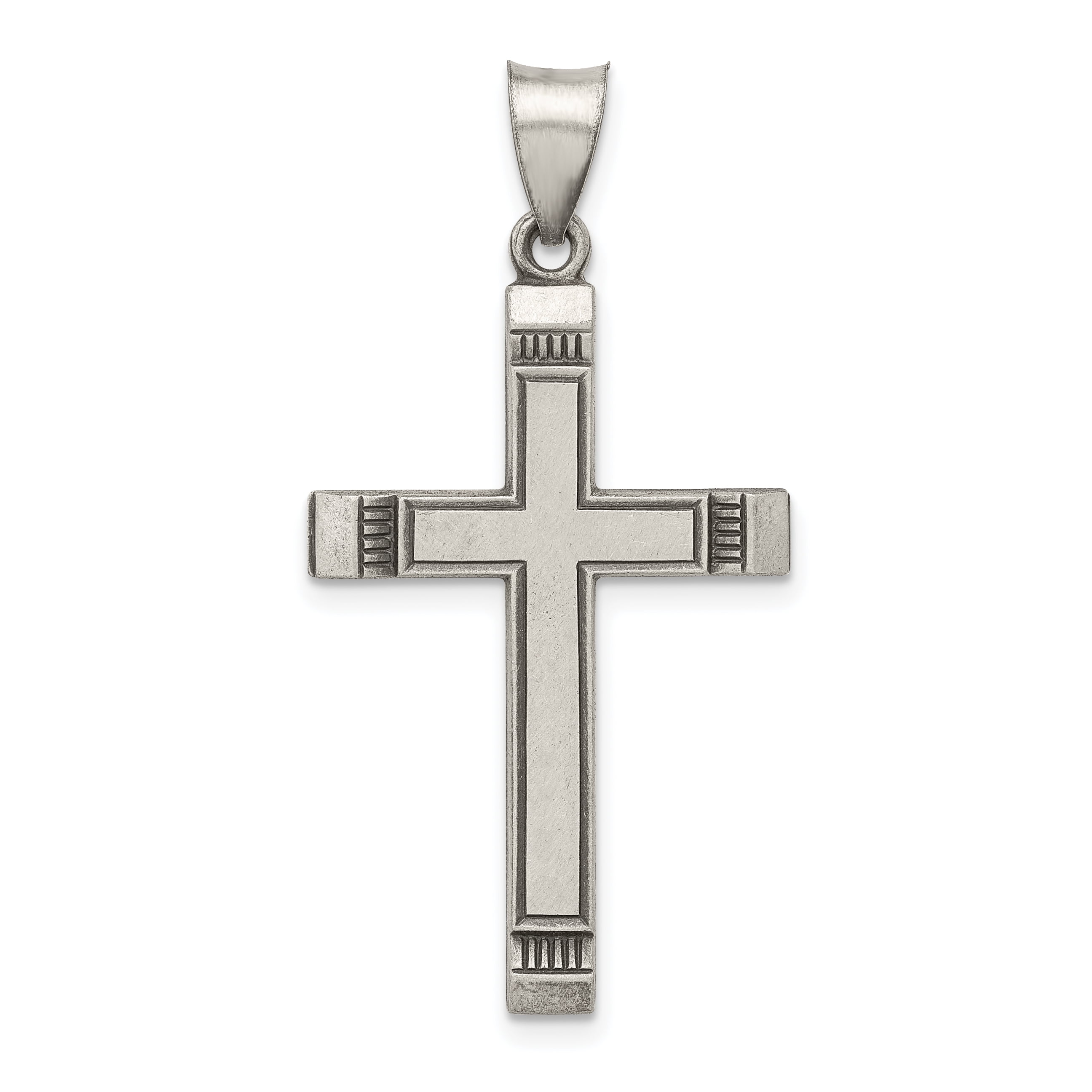 925 Sterling Silver Antiqued Polished and Brushed Latin Religious Cross Charm Pendant