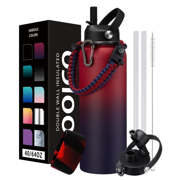 40 oz Insulated Water Bottle - Cold for 48H,Stainless Steel Water Bottle with Straw/Spout Lids,Leak-proof Insulated Water Flask for Workout Sports Gym