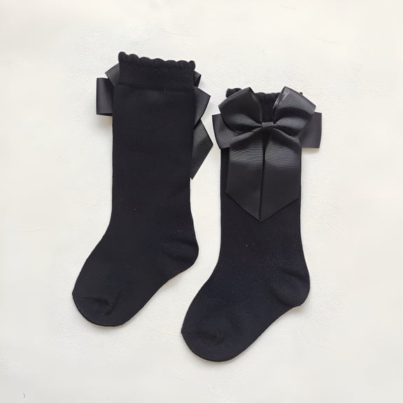 TELOLY Children's Socks Big Bows Girls Knee High Socks Cute Baby Toddler Infant Long Tube Socks Kids Princess Sock High Quality Black M (1 To 3 Years)