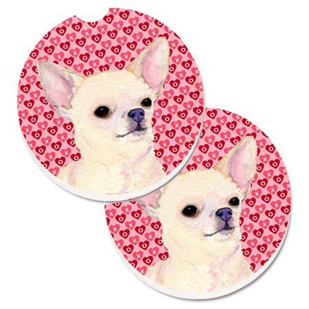 

Chihuahua Hearts Love & Valentines Day Portrait Set of 2 Cup Holder Car Coaster