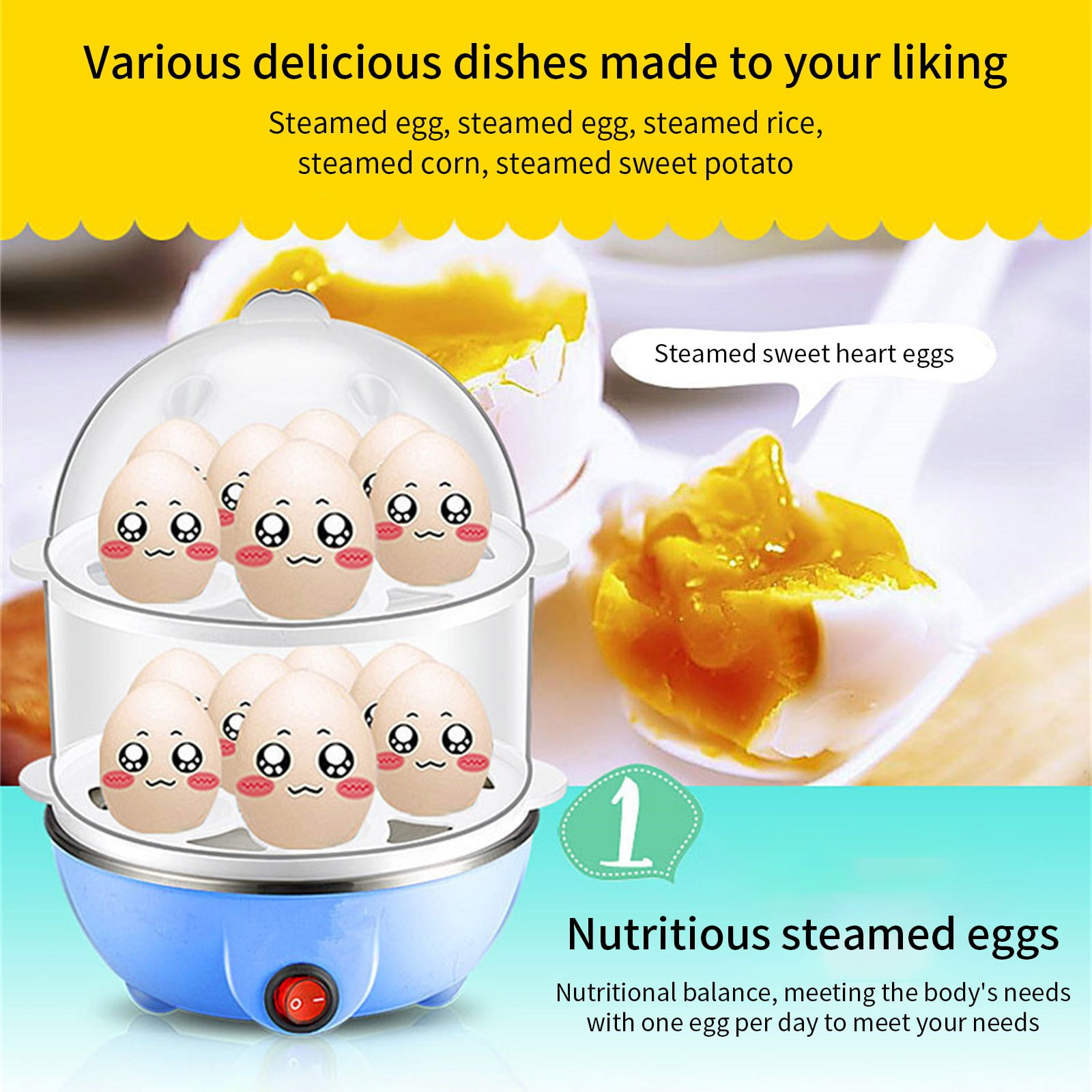 Rapid Electric Egg Cooker and Poacher with Auto Shut Off for Omelet, Soft, Medium and Hard Boiled Eggs - 14 Egg Capacity Tray, Double Stack