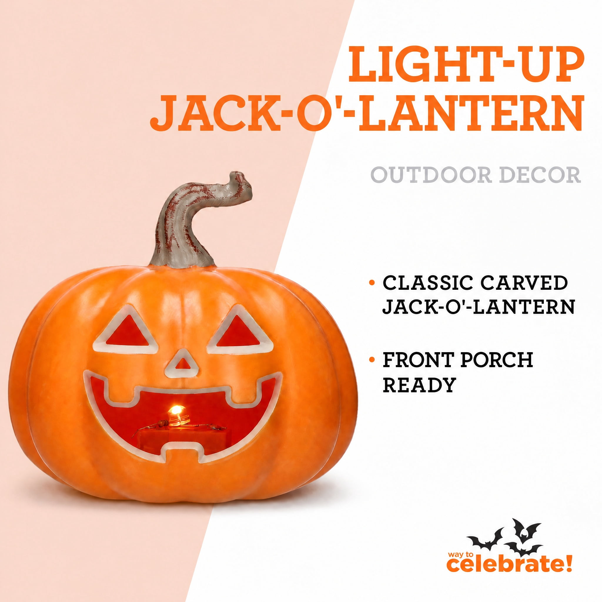 Light-Up Jack-o'-Lantern Decoration, Orange, 3", Halloween by Way To Celebrate