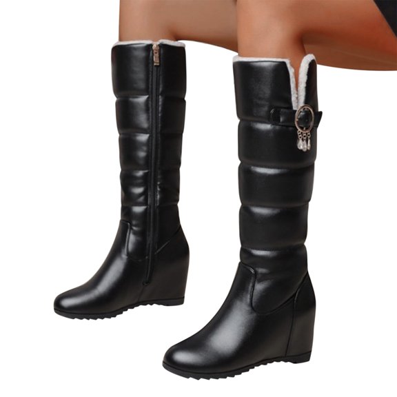 Oyedens Knee High Snow Boots for Women Fleece Lined Thermal High Heels Winter Knee Length Long Boots
