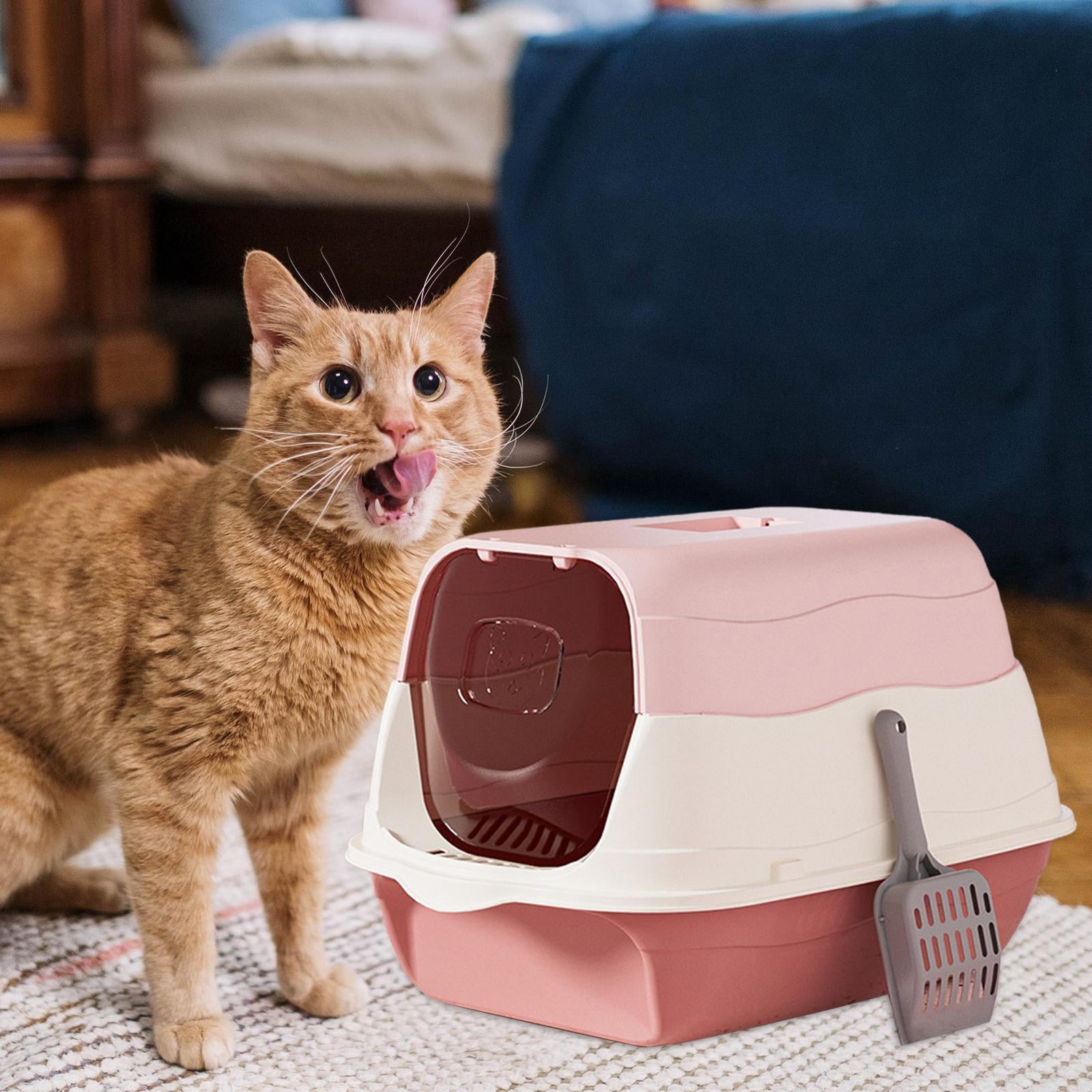 Bvdfgk Hooded Cat Litter Box Enclosed and Covered Cat Toilet Hooded Pet Litter Tray for Pink