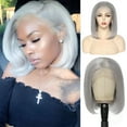 thumbnail image 1 of Grey Bob Wig Human Hair 13x4 Lace Front Wigs Pre Plucked Natural Hairlinewith Baby Hair 150% Density Brazilian Hair Short Straight for Black Women（Grey,8inch）, 1 of 7