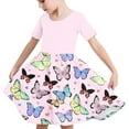 thumbnail image 6 of Spazoro Kids Girls A Line Dresses, New Style Stretchy Wrinkle Butterfly Print Short Sleeve Princess Dress for Child Girls Multicolor Size 7 T, 6 of 7