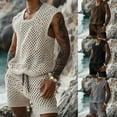 thumbnail image 2 of GERsome Men's 2 Piece Outfits Square Neck Sleeveless Tank Tops and Shorts Tracksuit Hollow Out Crochet Knit Summer Loungewear for Men M-3XL, 2 of 5
