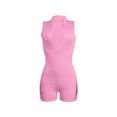 thumbnail image 3 of Qiylii Women Sleeveless Short Bodysuit, Solid Color Ribbed Front Half Zipper Slim Fit Jumpsuit Clubwear, 3 of 6