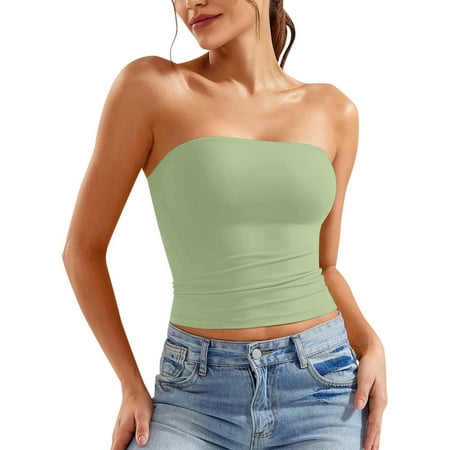 Womens Sexy Solid Color 5 Way Bra Crop Top Strapless Bandeau 2Xl Top for Women Tube Top Sleeveless Backless Adjustable Strap Tops for Women Tank Vest Layering