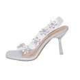thumbnail image 3 of Women Flower Open Toe Stiletto Slide Sandals Elastic Ankle Fashionable Strap Slip High Heels Wedding Party Dressy Clear Heeled Sandals (Silver,40), 3 of 6