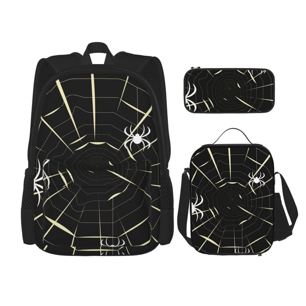 Disketp Spiders On The Web Mochila Estampada de Gran Capacidad con Lonchera y Estuche, Set de 3 Piezas para Estudiantes