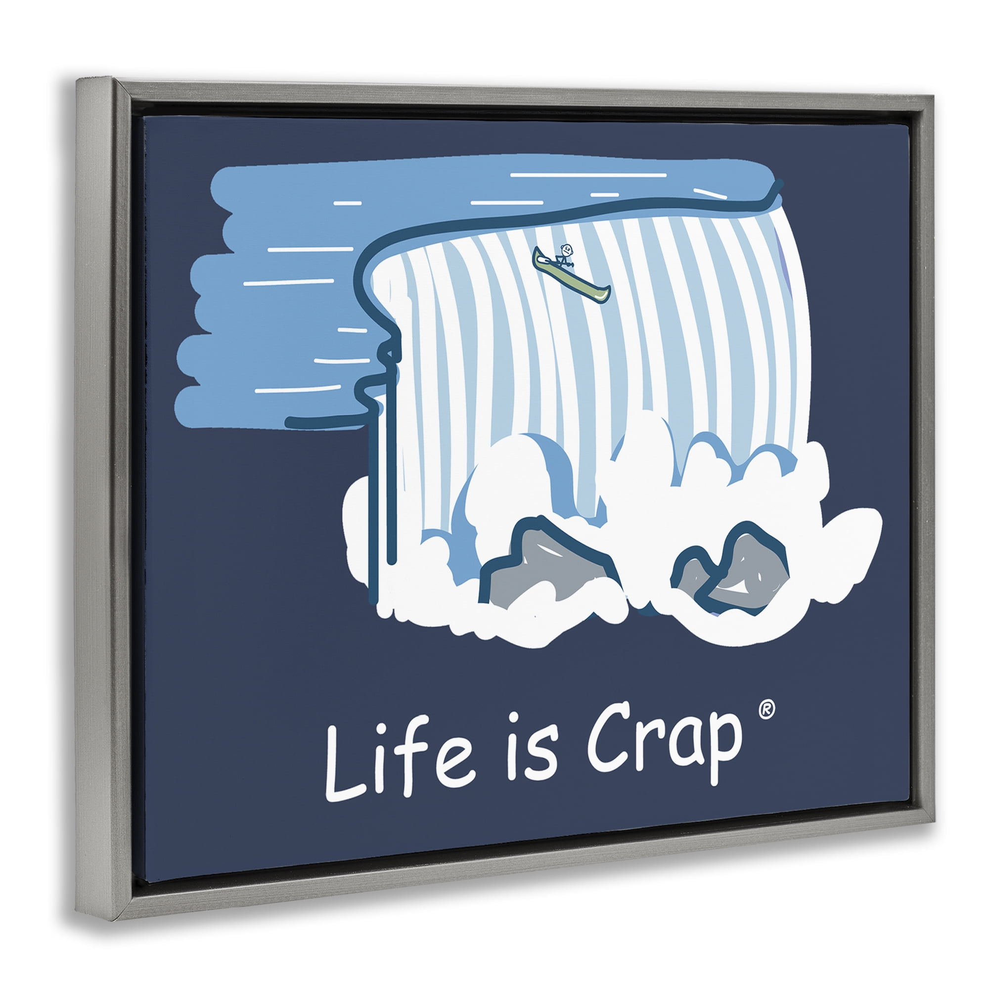 Stupell Industries Funny Canoe Falls Novelty & Humor Painting Gray Floater Framed Canvas Art Print Wall Art, 21 x 17