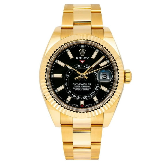 Pre-Owned Rolex Sky-Dweller 42MM 326938 Black Dial Fluted Bezel 18K Yellow Gold Oyster Bracelet
