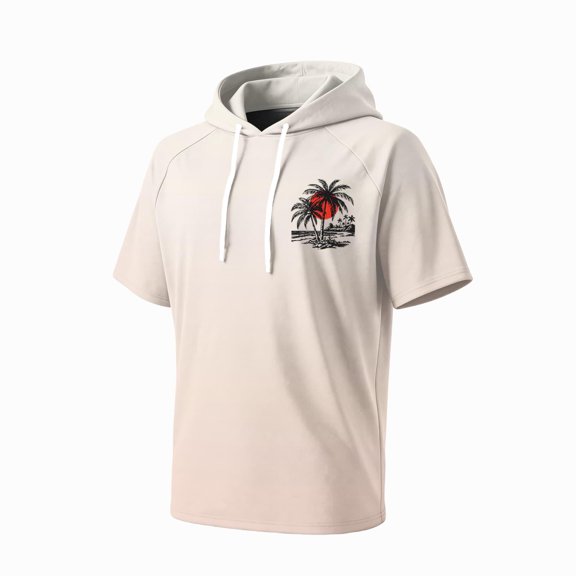 Mens Sun Hoodie UPF 50 Short Sleeve Hooded Sun Tee, Relaxed Fit Quick Dry Uv Protection Fishing Shirt Camping Top Beige L